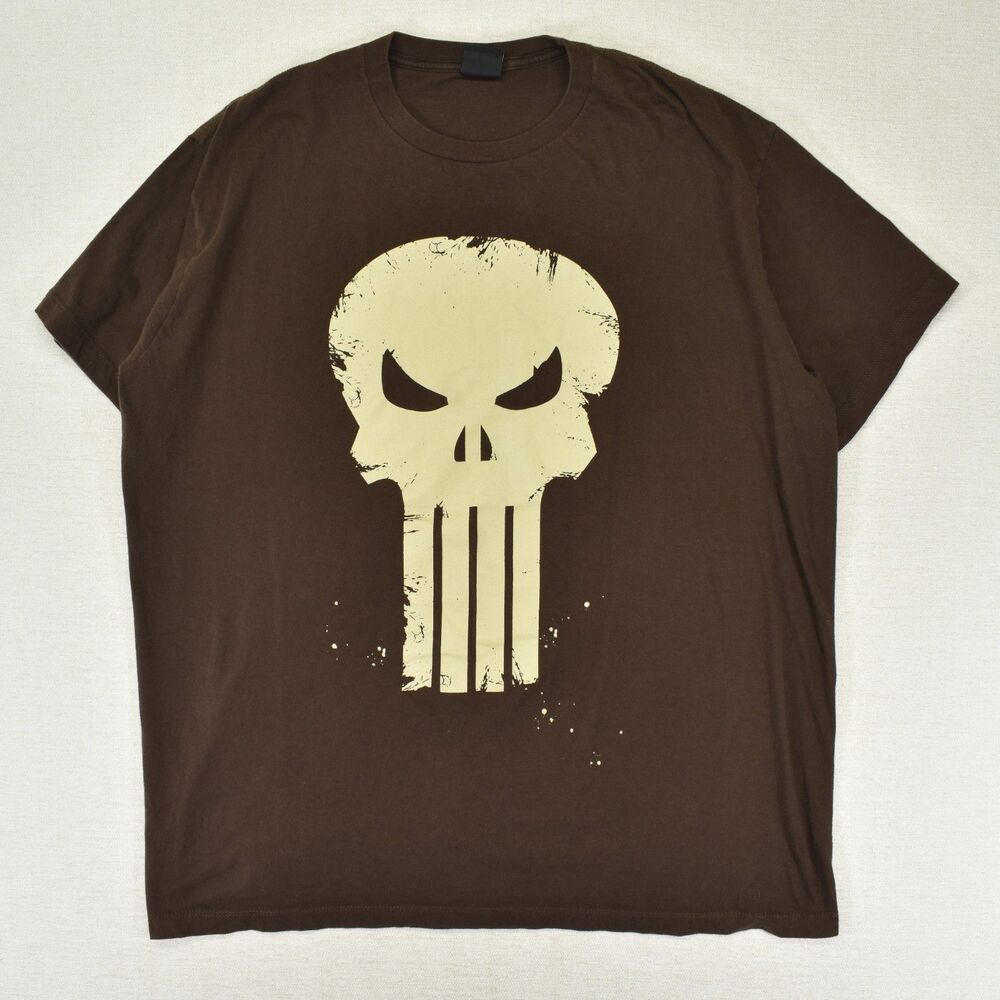 Mad Engine Marvel Punisher Skull Brown Graphic T-Shirt 100% Cotton XL/XXL